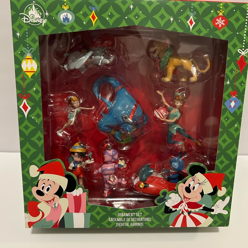 8 Disney Christmas ornament set nwt dumbo, simba, genie, peter pan, tinkerbelle